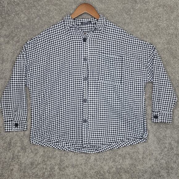 Houndstooth Monochromatic Long Sleeve Button Up Shirt Womens XL - Picture 1 of 6